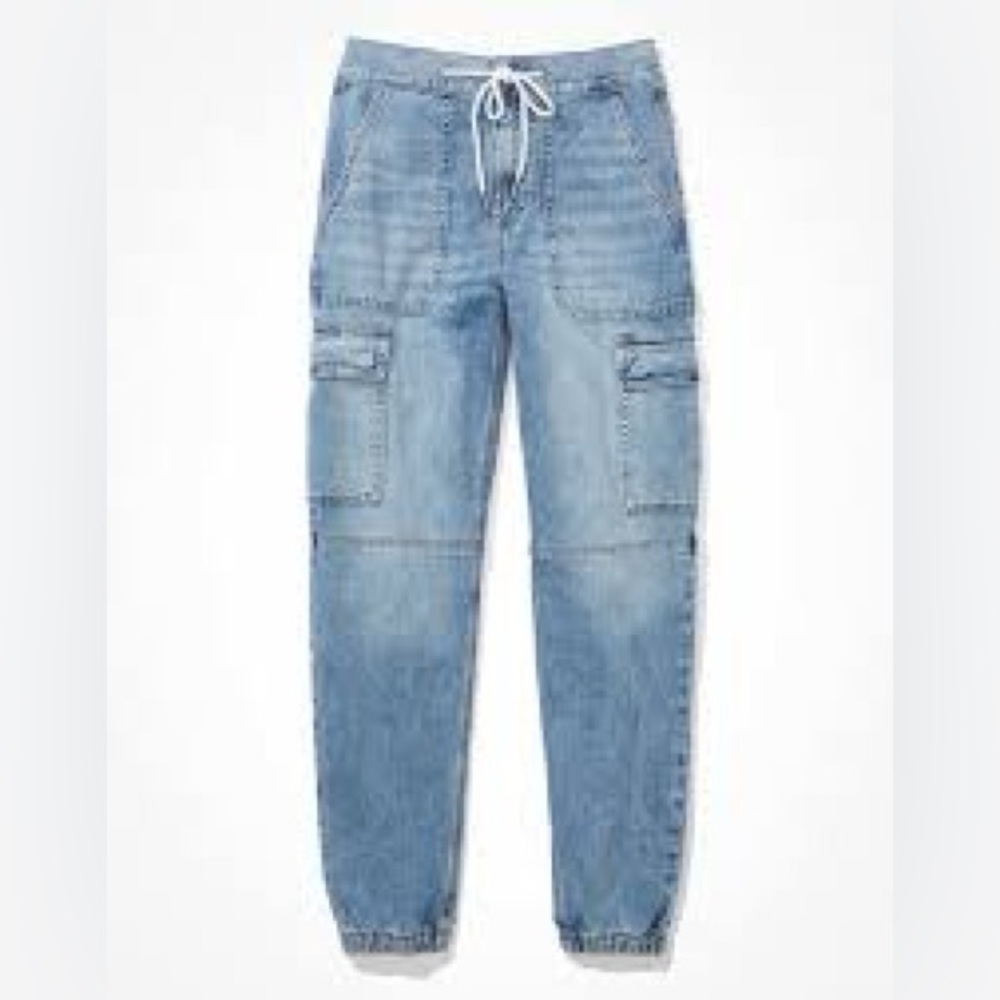 AMERICAN EAGLE Cargo Jogger High Rise Jeans 2R Ice Blue Excel. Cond.